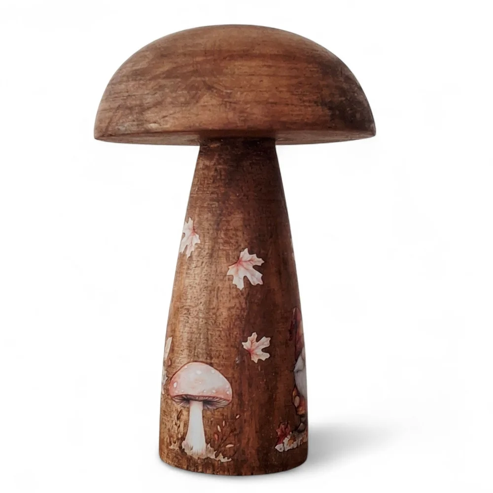 Fall Woodland Gnomes Crafted Wood Mushroom Shelf Sitter Tier Tray Tabletop Decor